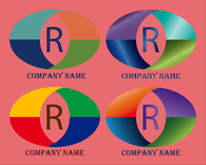 Logo with four colors pattern and letter R.