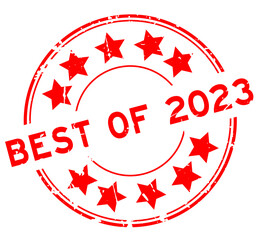 Grunge red best of 2023 word round rubber seal stamp on white background