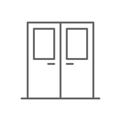 Double door with glass window icon. Simple outline style. Entrance door, hospital, frame, doorway, house, home interior concept. Thin line symbol. Vector illustration isolated. Editable stroke.