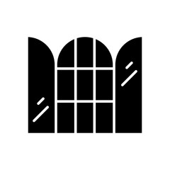 Arched window icon. Simple solid style. Arch, open window, frame, room, house, home interior concept. Silhouette, glyph symbol. Vector illustration isolated.
