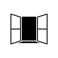 Opened window icon. Simple solid style. Open window, frame, room, house, home interior concept. Silhouette, glyph symbol. Vector illustration isolated.