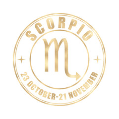 Scorpio Zodiak sign, logo, printable gold for t-shirt, black destressed texture logotype for web, mobile apps and ui. Astrology, zodiak , esoteric,  constellation logo for print Collection of symbols 