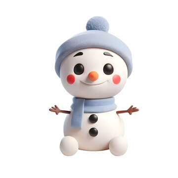 3D clay modelling snowman isolated on white background