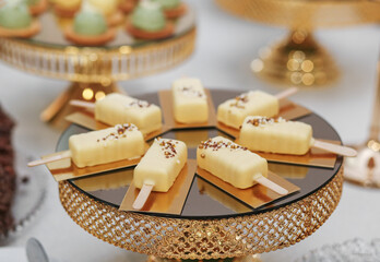 Delicious candy bar. Portion desserts at event