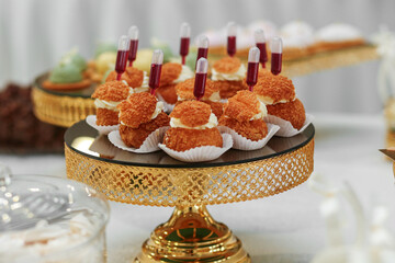 Delicious candy bar. Portion desserts at event