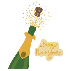 Celebrate new years eve with champagne whiski wine happy new year illustration - obrazy, fototapety, plakaty