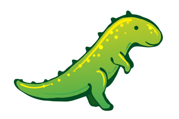 Cute colourful green dinosaur. Funny baby dinosaur sticker. Tirex vector graphic. 