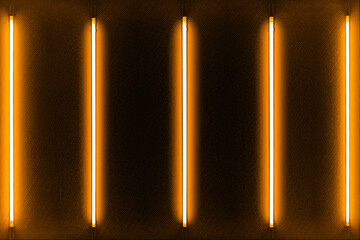 Five orange neon bulbs on black LCD screen, Abstract LCD screen. free space for design.