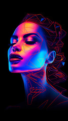 lindo corpo feminino beleza contorno de rosto neon, contornos brilhantes, marcador vibrante - obrazy, fototapety, plakaty