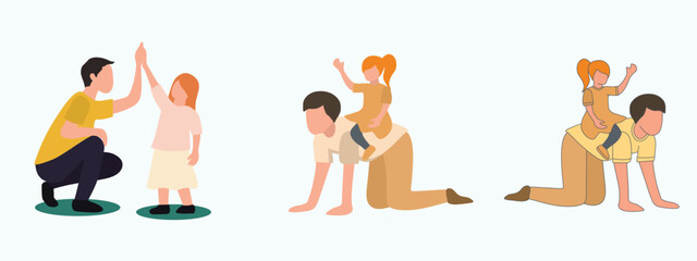 Heartwarming Moments of Father and Daughter Illustration Set. Father's Day. Father with daughter enjoying together