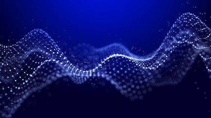 Abstract background grid of interlacing lines and dots. Futuristic blue particle wave. Structure of network connections. 3D rendering.