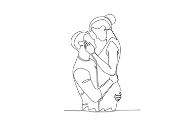 A man and a woman are romantic. Honeymoon one-line drawing