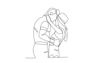 A husband and wife love each other. Honeymoon one-line drawing