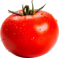 Isolated tomato with water drops on it on transparent background