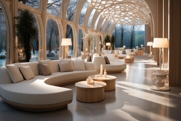Inside of a modern elegant lobby hotel, Contemporary.