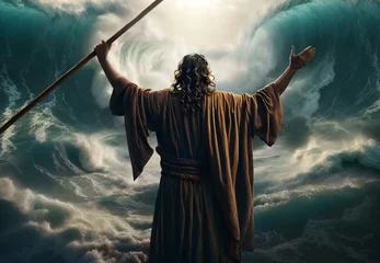 Poster Moses parting the red sea conceptual biblical scene. Religious theme. © funstarts33