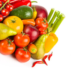 Vegetables and fruits isolated on white.