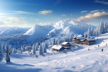 Fototapeta premium Ski resort in snow mountain