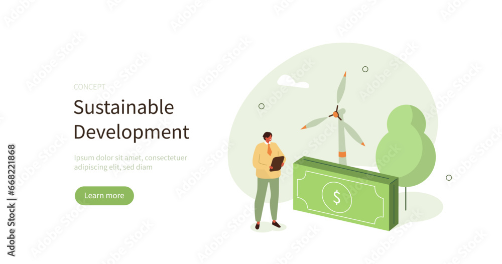 Sticker 
Sustainable development, economy, climate change concept. Carbon credits or offset. Benefits of green industry, low carbon economic, natural resources usage. Flat vector illustration.