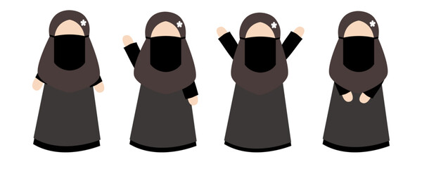 Collection of Muslim child characters wearing niqab