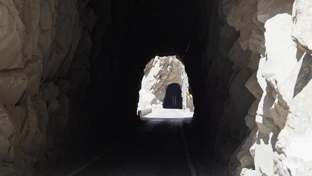 road through the canon del pato along a deep gorge in the andes mountains of Peru.