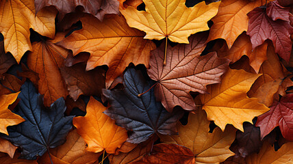 Naklejka na ściany i meble Top view of Autumn leaves lying on the floor