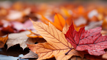 Closed up of Autumn leaves lying on the floor