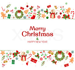 Fototapeta na wymiar Christmas horizontal greeting card with realistic decorations