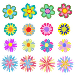 Fototapeta na wymiar Set of various brightly colored flowers