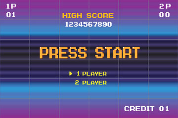 PRESS START PLAYER. pixel art .8 bit game. retro game. for game assets in vector illustrations.