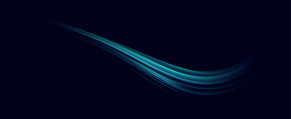 Blue glowing shiny lines. Vector blue light effect, neon speed motion curve.Speed ​​line.Vector.	