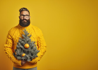 Obraz premium Young hipster man in knitted Christmas sweater