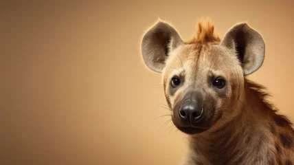 Tuinposter Advertising portrait, banner, adult brown skin hyena, looks straight, isolated on neutral background © NK Project