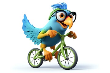 parrot 3d character ilustration riding bycycle
