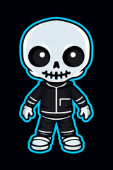 Obraz na płótnie Canvas Skeleton in black and white outfit with blue light.