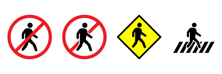 Pedestrian crossing icon set. Zebra crossing. do not cross, zebra crossing is prohibited. simple sign set. stock vector