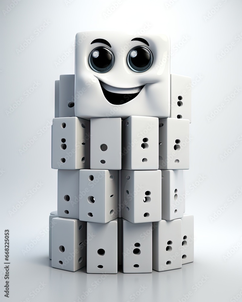 Aufkleber a robot made out of white dices with a smiling face. generative ai