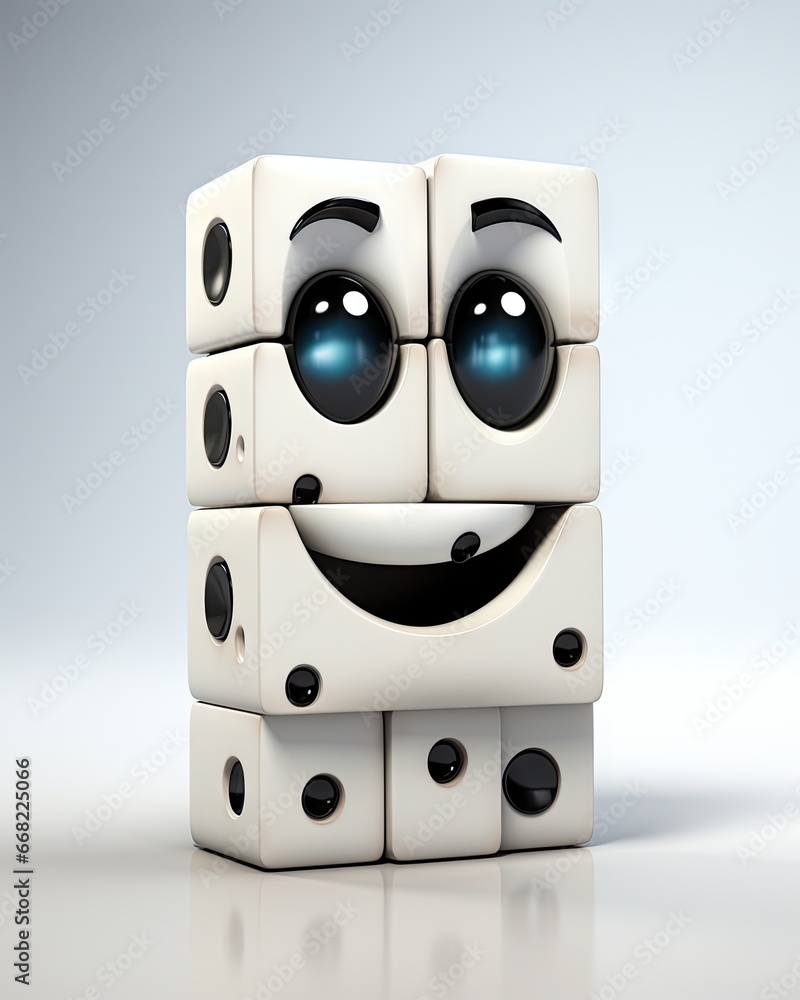 Aufkleber a white cube with eyes and a smile on its face. generative ai