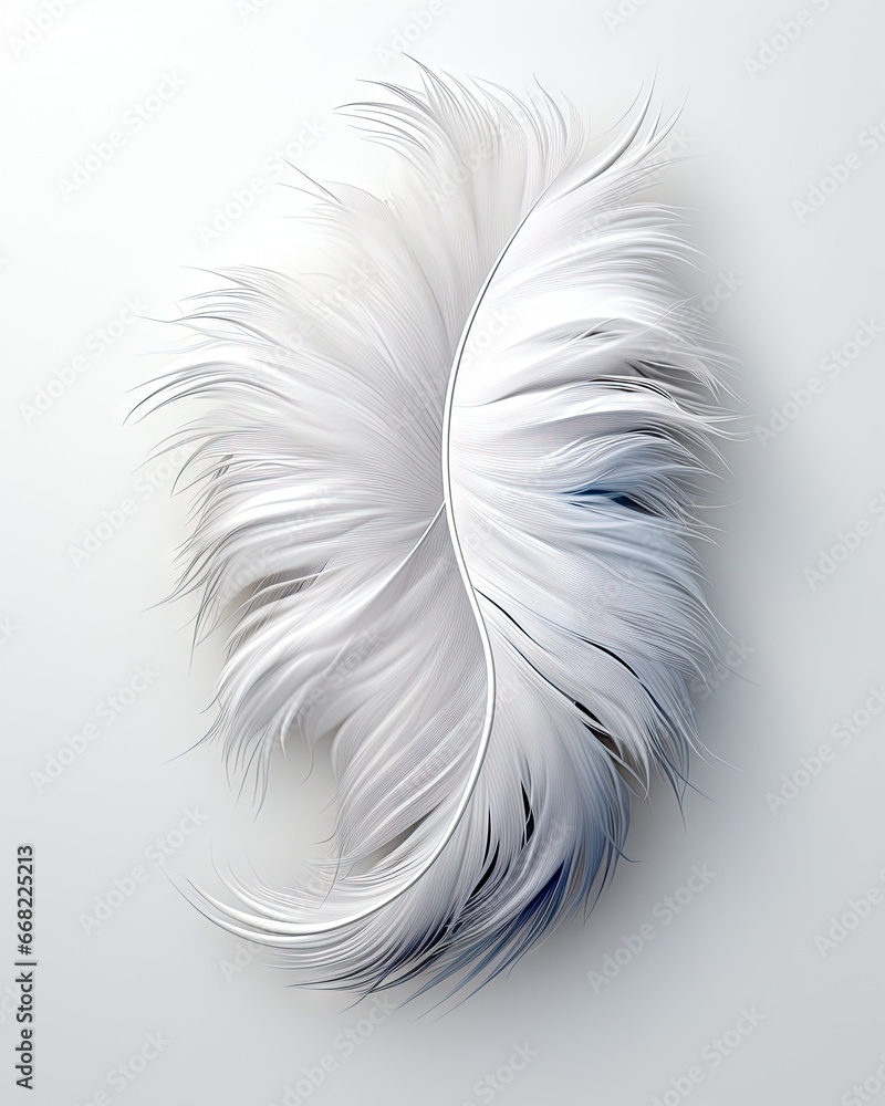 Poster a white feather on a white background, creating a stark contrast between the two colors the feather 