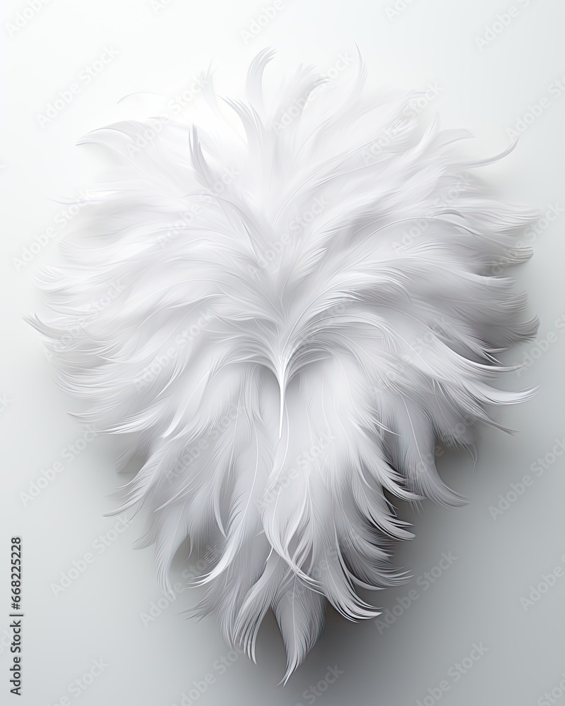 Poster a white feathered object on a white background with a shadow. generative ai