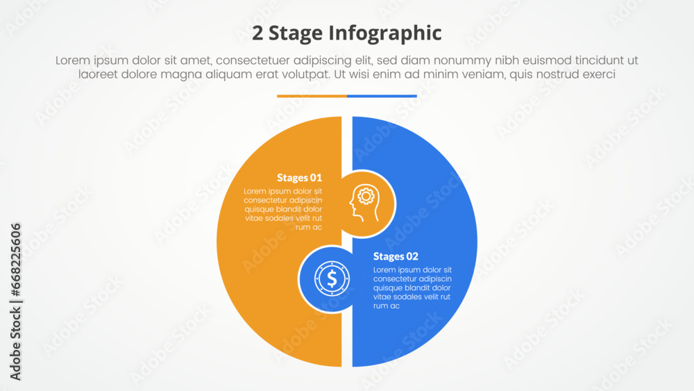 Aufkleber 2 points stage template infographic concept for slide presentation with big circle puzzle shape with