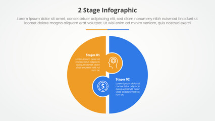 2 points stage template infographic concept for slide presentation with big circle puzzle shape with 5 point list with flat style