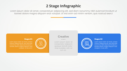 2 points stage template infographic concept for slide presentation with round rectangle horizontal line with 5 point list with flat style