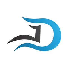 Obraz premium Blue and Black Letter D Icon with Wavy Curves