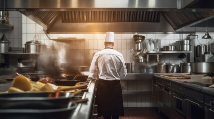 back view of chef cooking in the kitchen