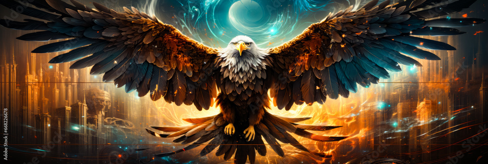 Sticker Image of bald eagle with its wings spread out.