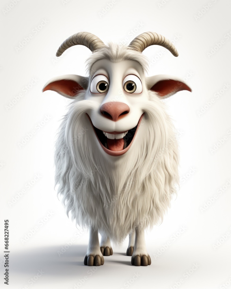 Poster  a cartoon goat with horns and a smile on its face.  generative ai