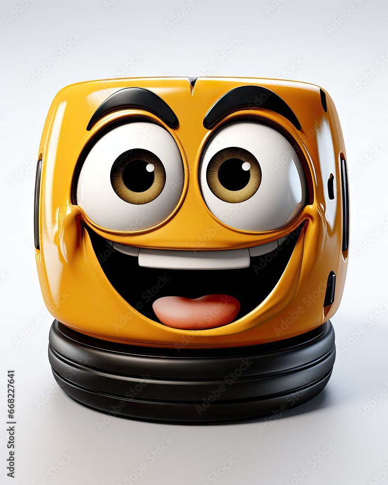 Poster a close up of a yellow object with eyes and a smile. generative ai