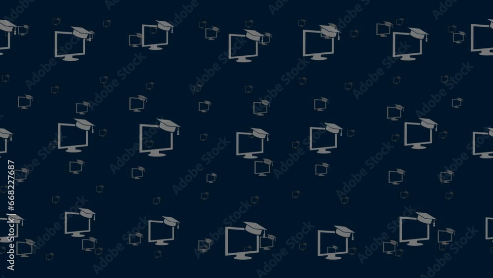 Poster distance learning symbols float horizontally from left to right. parallax fly effect. floating symbo