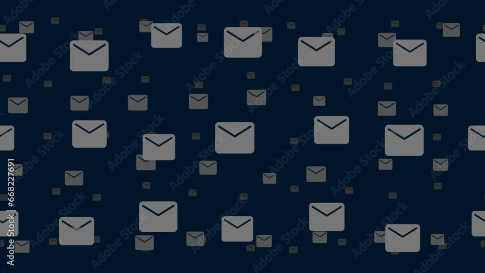 Poster email symbols float horizontally from left to right. parallax fly effect. floating symbols are locat